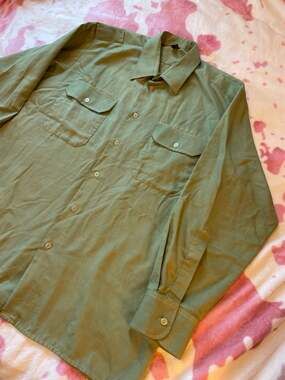 GOLF Vintage Military Style Olive Green Button Down Shirt with Epaulettes